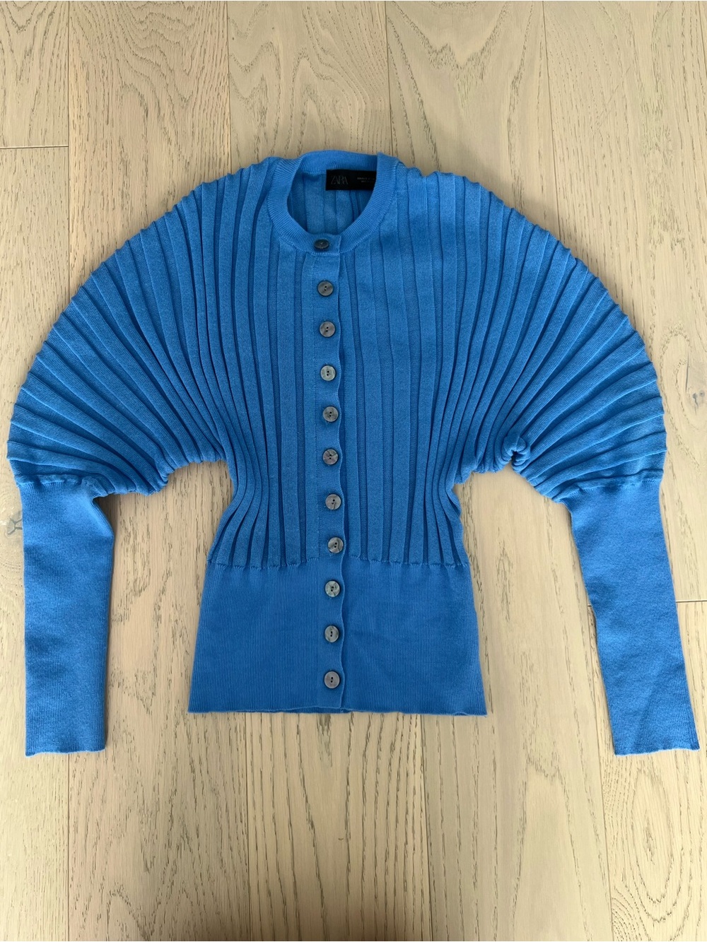 Zara Electric Blue Ribbed Button-Up Cardigan